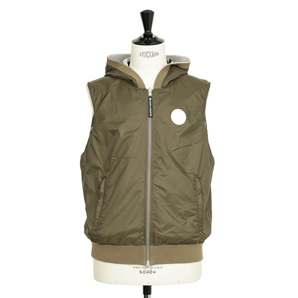 MARK&LONA マークアンドロナGauge Hooded Reversible Vest ニット コットン ナイロン ストレッチ タフタ  リバーシブル MLM-4A-AD32 KHAKI/カーキ｜MARK&LONA｜菅原靴店